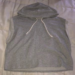 Gray Short Sleeve Cropped Hoodie